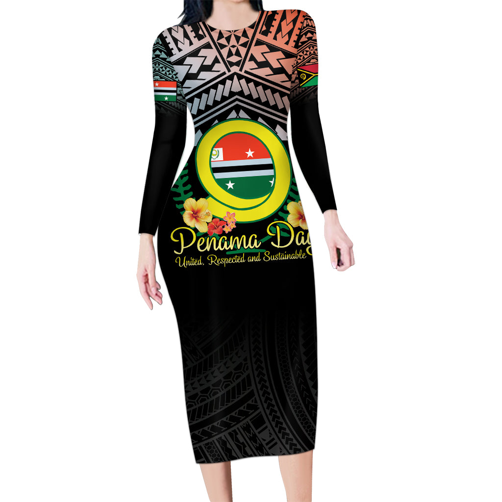 Personalised Penama Day Long Sleeve Bodycon Dress Vanuatu Provinces Polynesian Pattern