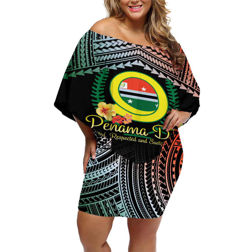 Personalised Penama Day Off Shoulder Short Dress Vanuatu Provinces Polynesian Pattern LT14 Women Black - Polynesian Pride