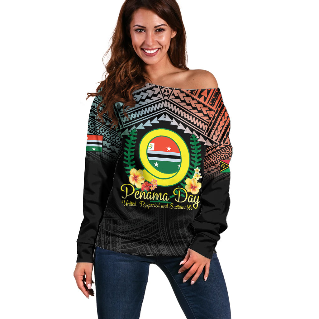 Personalised Penama Day Off Shoulder Sweater Vanuatu Provinces Polynesian Pattern