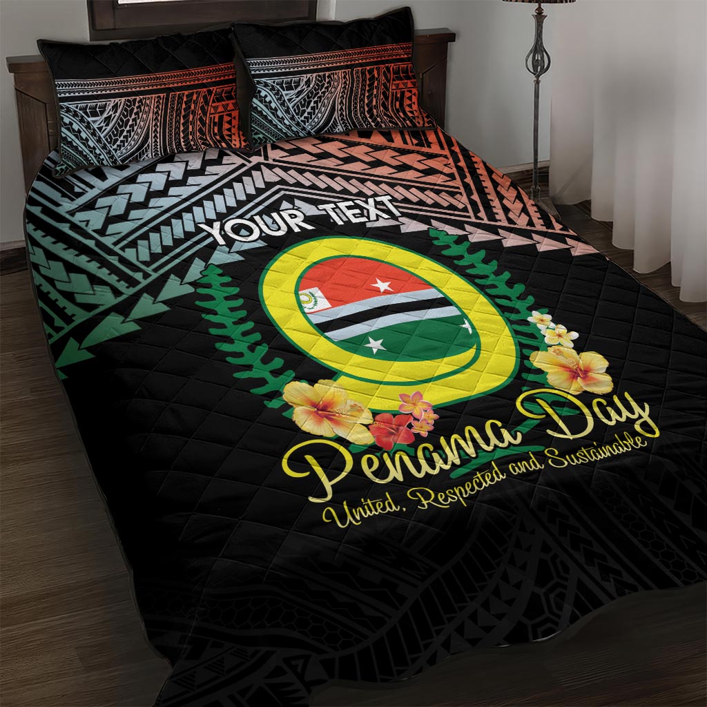 Personalised Penama Day Quilt Bed Set Vanuatu Provinces Polynesian Pattern LT14 Black - Polynesian Pride