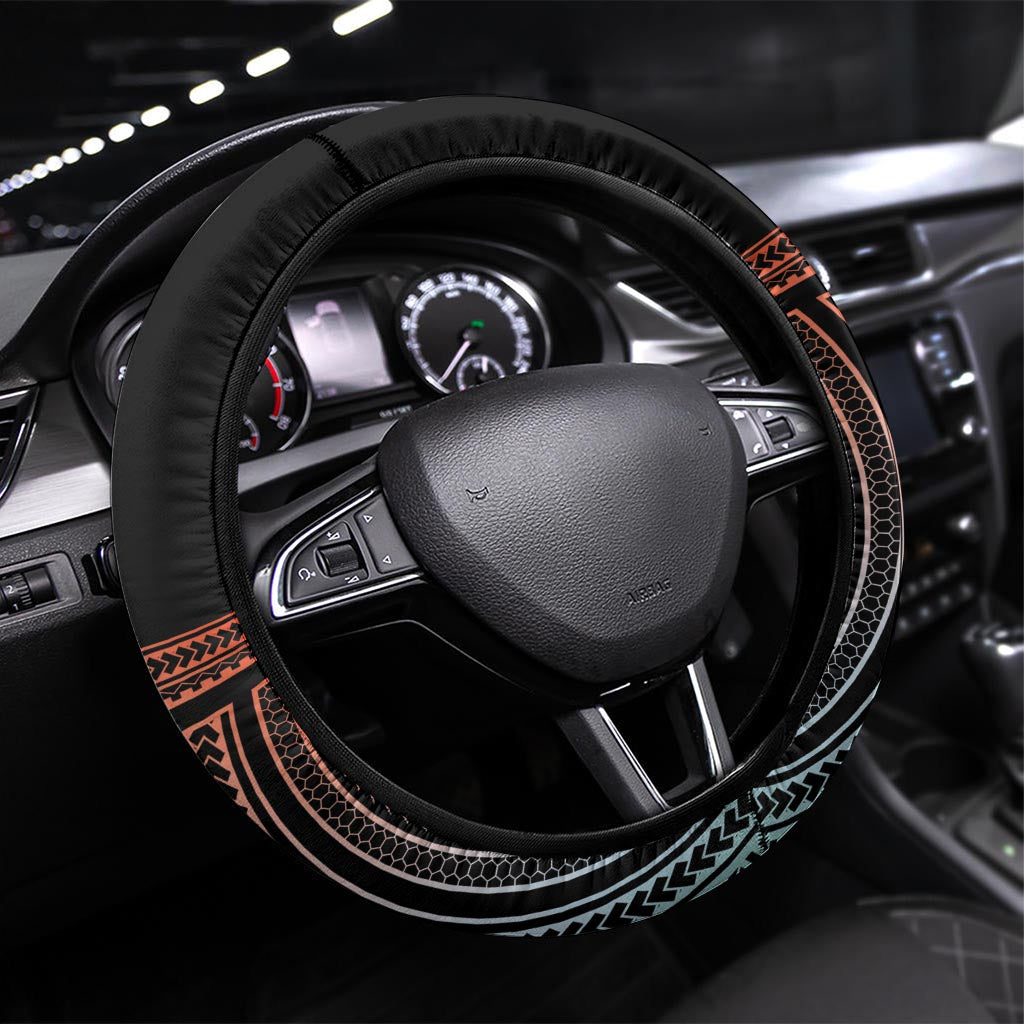 Penama Day Steering Wheel Cover Vanuatu Provinces Polynesian Pattern LT14 Universal Fit Black - Polynesian Pride