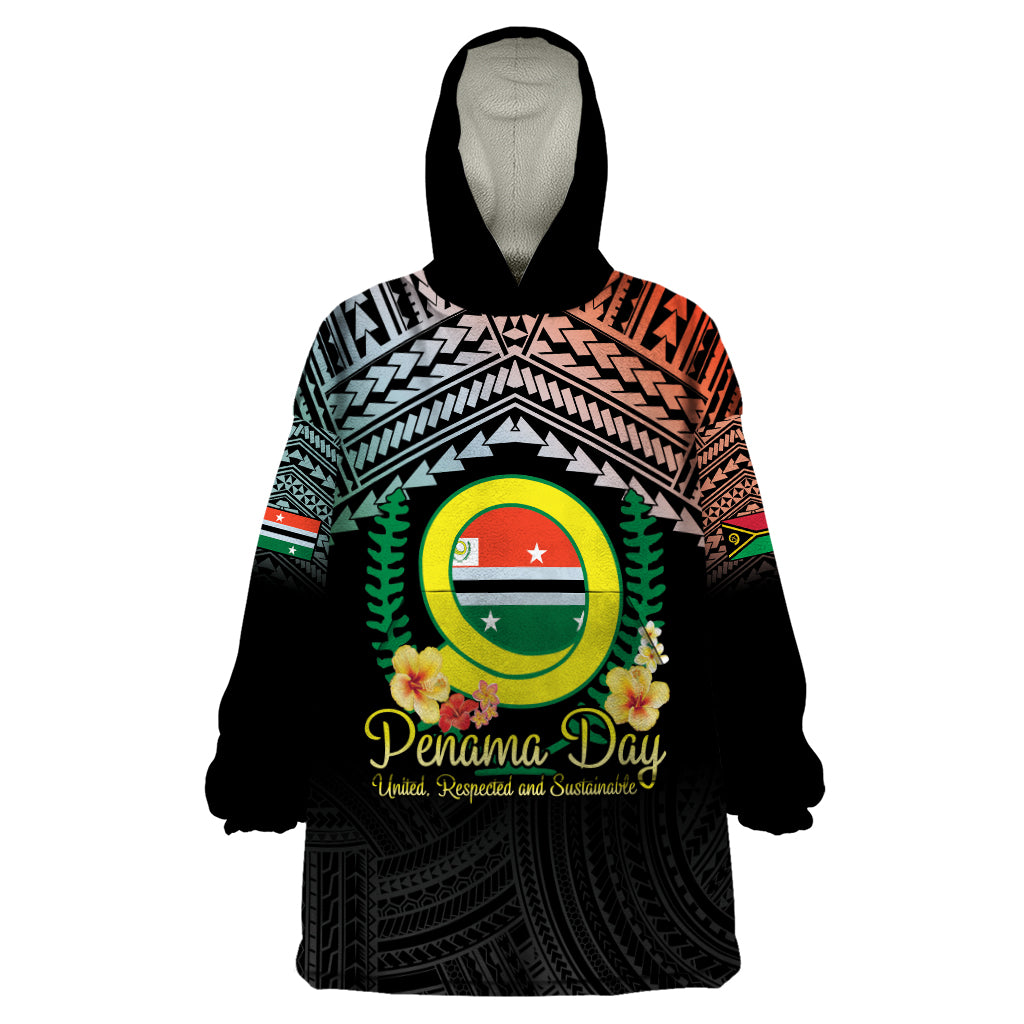 Personalised Penama Day Wearable Blanket Hoodie Vanuatu Provinces Polynesian Pattern