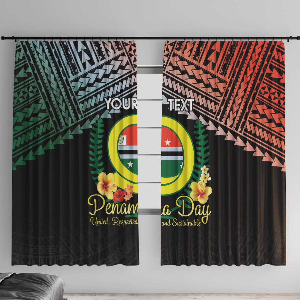 Personalised Penama Day Window Curtain Vanuatu Provinces Polynesian Pattern LT14 With Hooks Black - Polynesian Pride