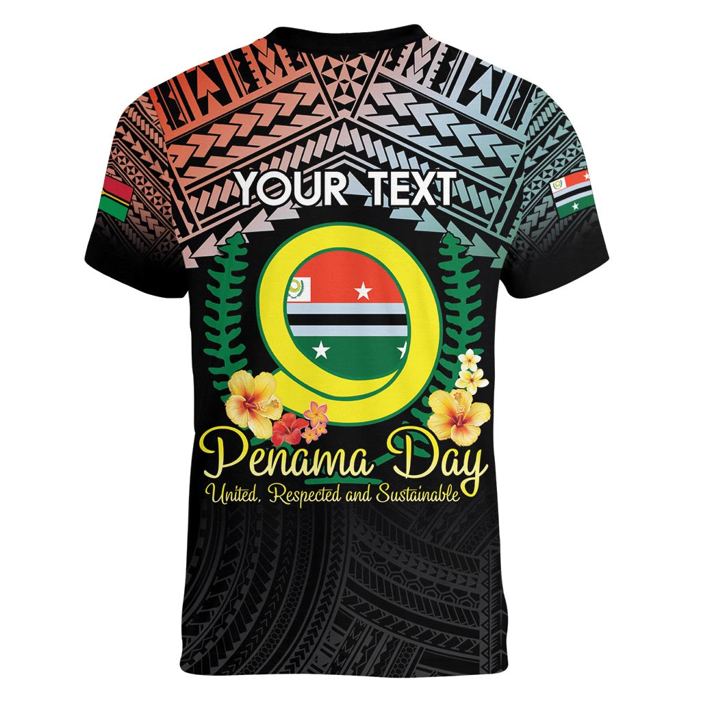 Personalised Penama Day Women V-Neck T-Shirt Vanuatu Provinces Polynesian Pattern