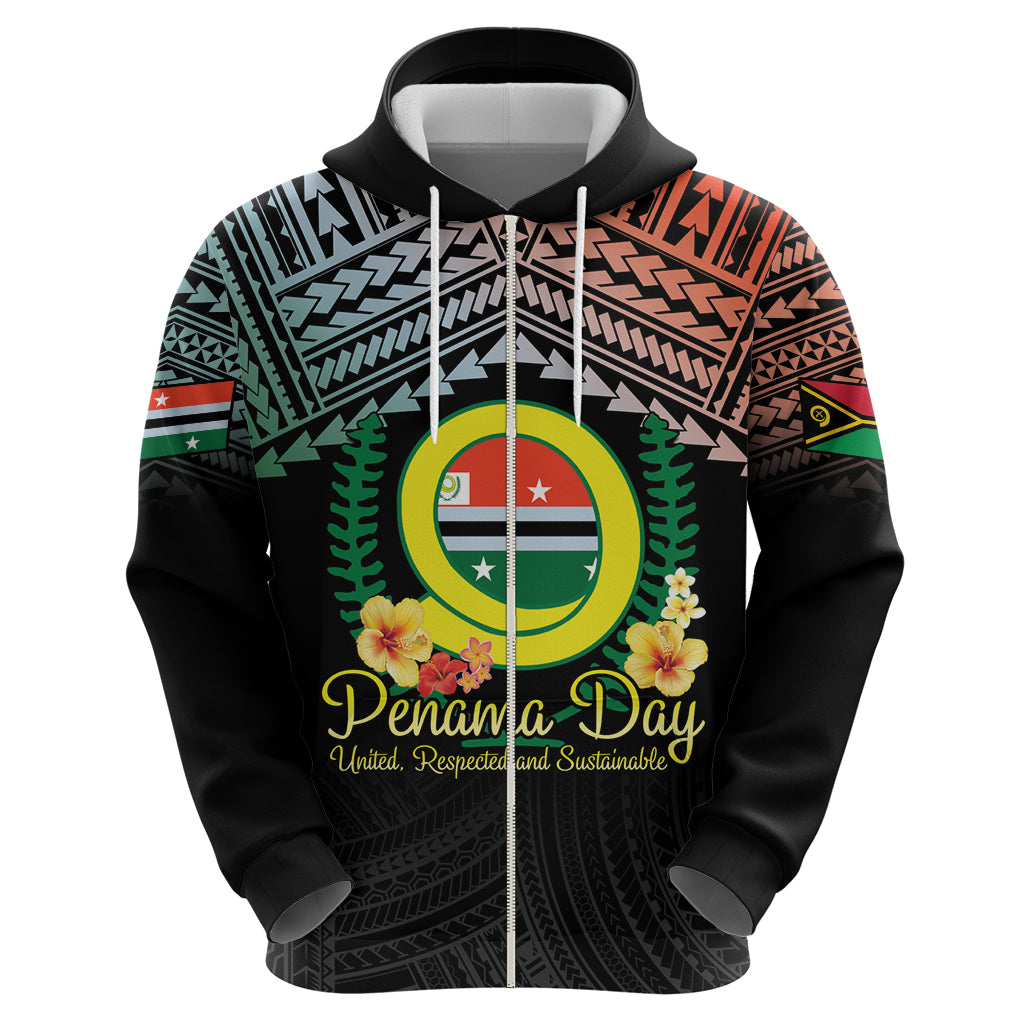 Personalised Penama Day Zip Hoodie Vanuatu Provinces Polynesian Pattern