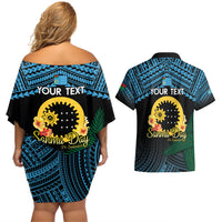 Personalised Sanma Day Couples Matching Off Shoulder Short Dress and Hawaiian Shirt Vanuatu Provinces Polynesian Pattern LT14 - Polynesian Pride