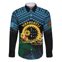 Personalised Sanma Day Family Matching Long Sleeve Bodycon Dress and Hawaiian Shirt Vanuatu Provinces Polynesian Pattern LT14 Dad's Shirt - Long Sleeve Black - Polynesian Pride