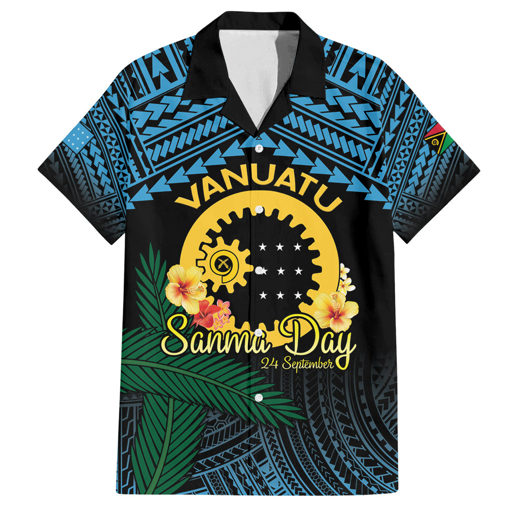 Personalised Sanma Day Family Matching Off Shoulder Maxi Dress and Hawaiian Shirt Vanuatu Provinces Polynesian Pattern LT14 Dad's Shirt - Short Sleeve Black - Polynesian Pride