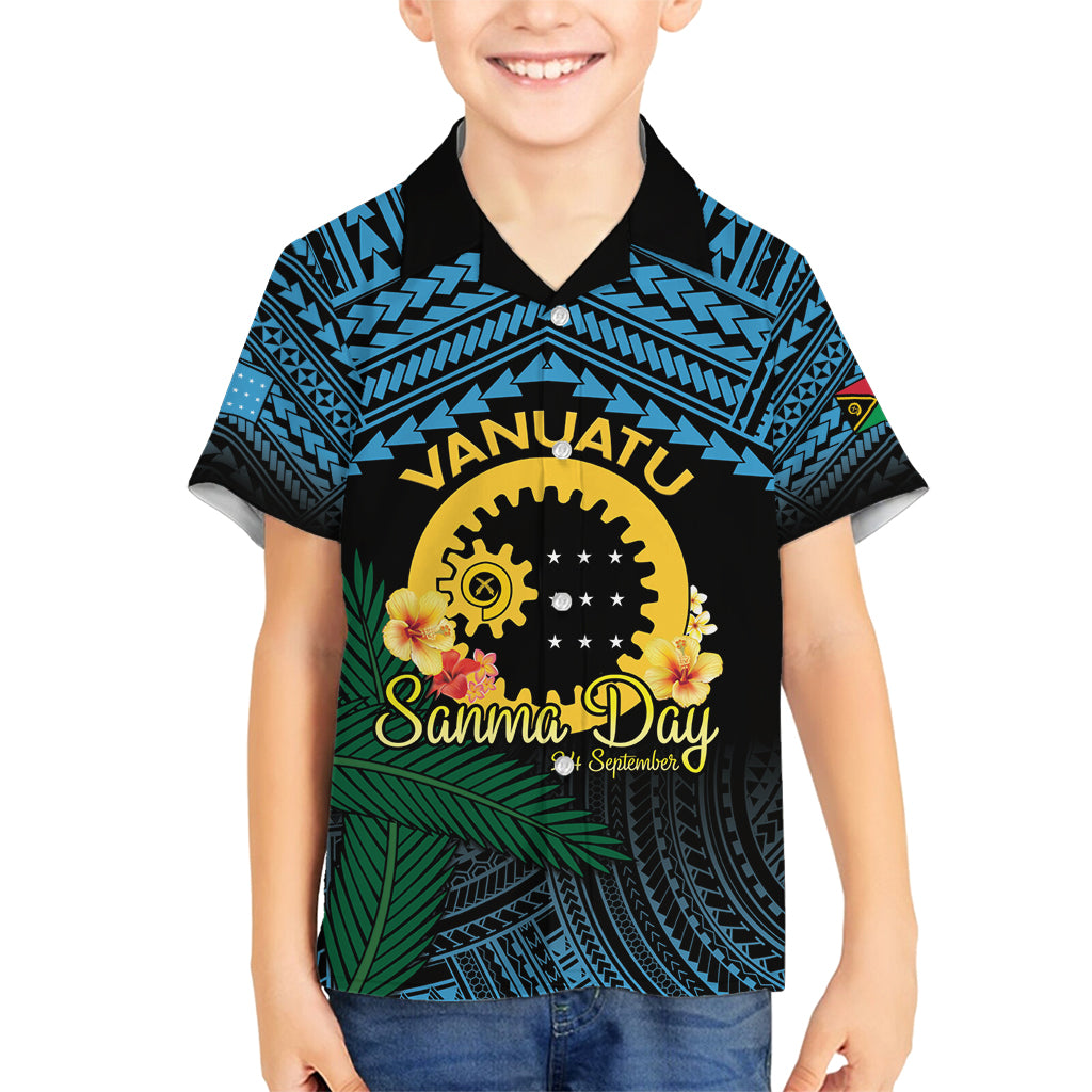 Personalised Sanma Day Family Matching Off Shoulder Maxi Dress and Hawaiian Shirt Vanuatu Provinces Polynesian Pattern LT14 Son's Shirt Black - Polynesian Pride