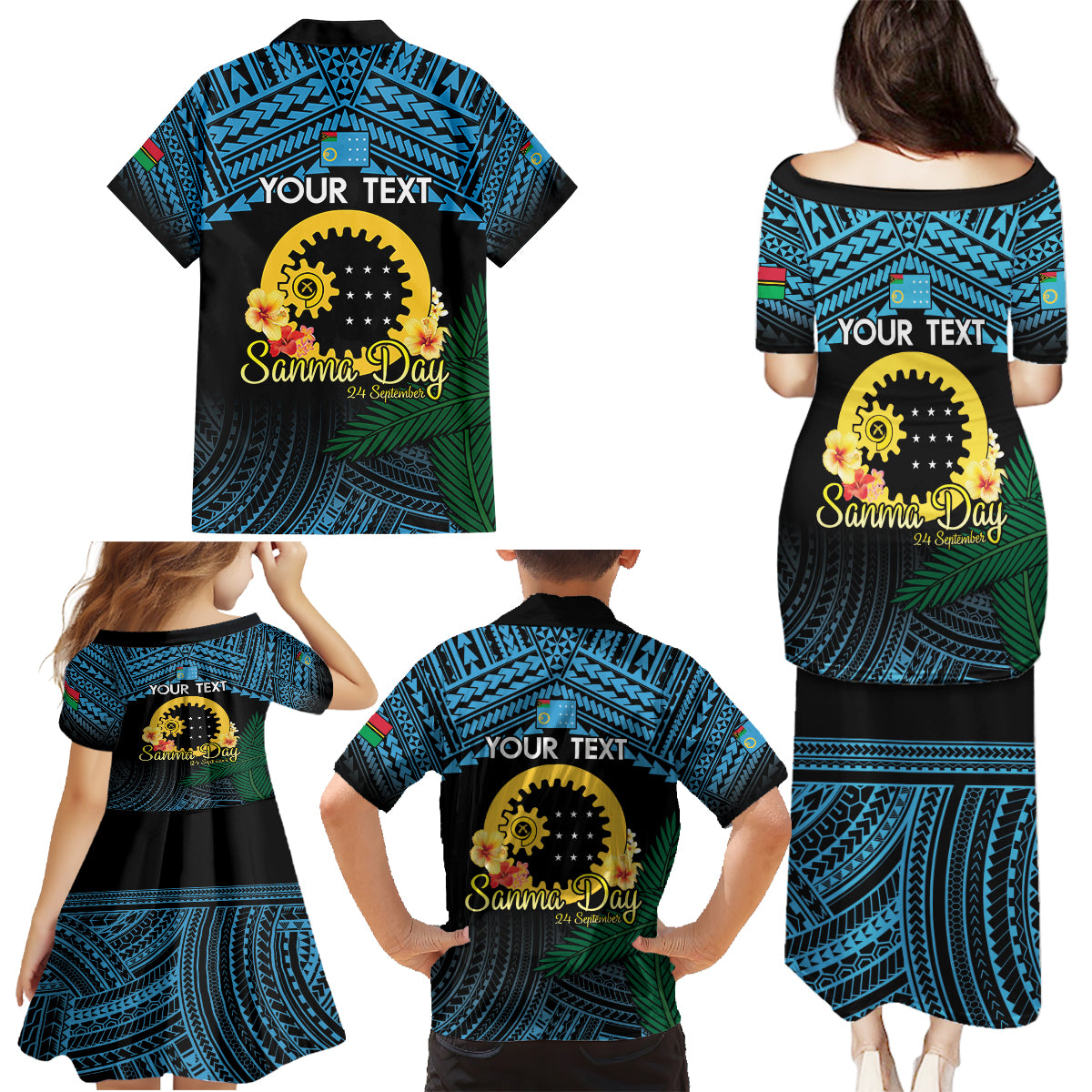 Personalised Sanma Day Family Matching Puletasi and Hawaiian Shirt Vanuatu Provinces Polynesian Pattern LT14 - Polynesian Pride