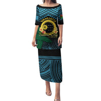 Personalised Sanma Day Family Matching Puletasi and Hawaiian Shirt Vanuatu Provinces Polynesian Pattern LT14 Mom's Dress Black - Polynesian Pride