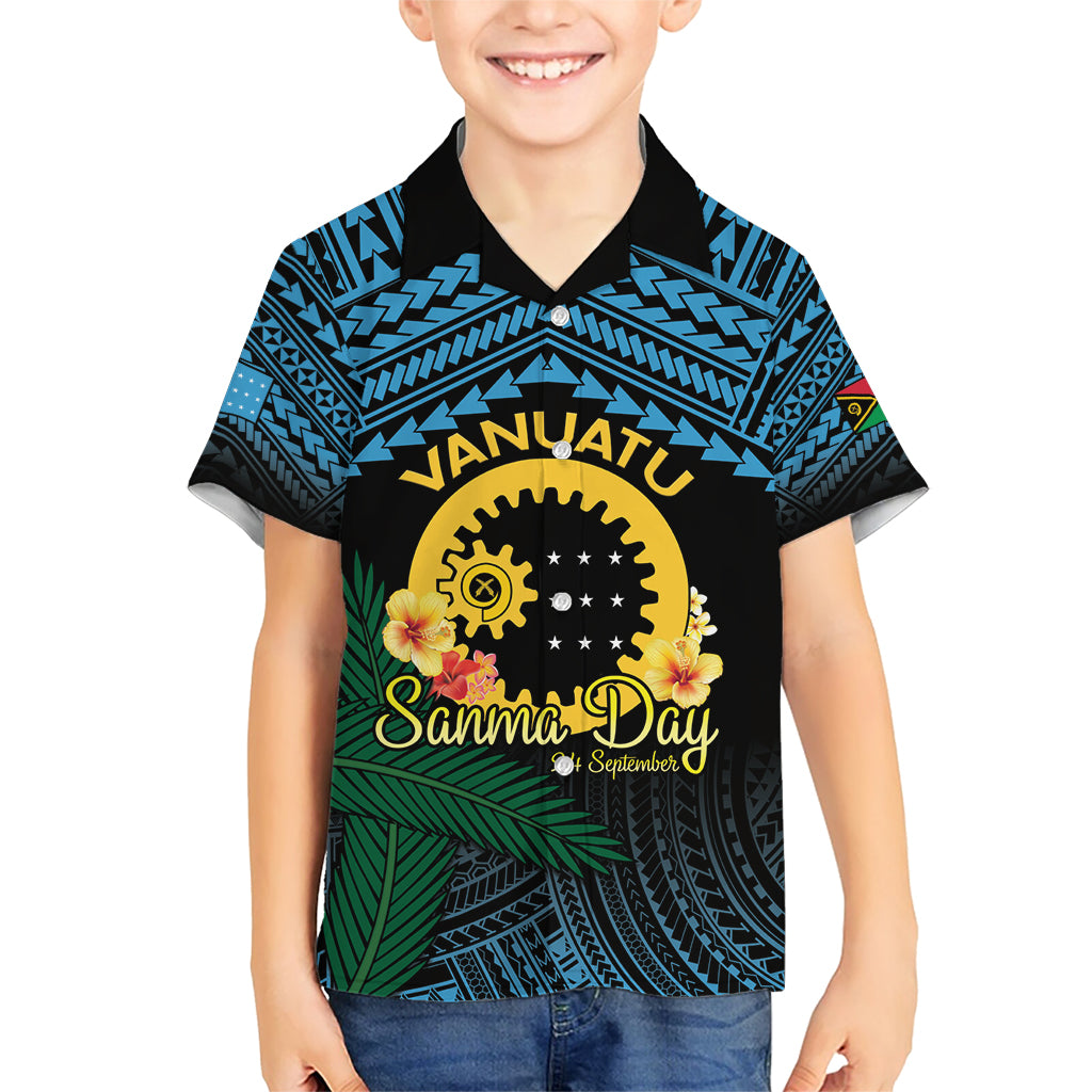Personalised Sanma Day Family Matching Short Sleeve Bodycon Dress and Hawaiian Shirt Vanuatu Provinces Polynesian Pattern LT14 Son's Shirt Black - Polynesian Pride
