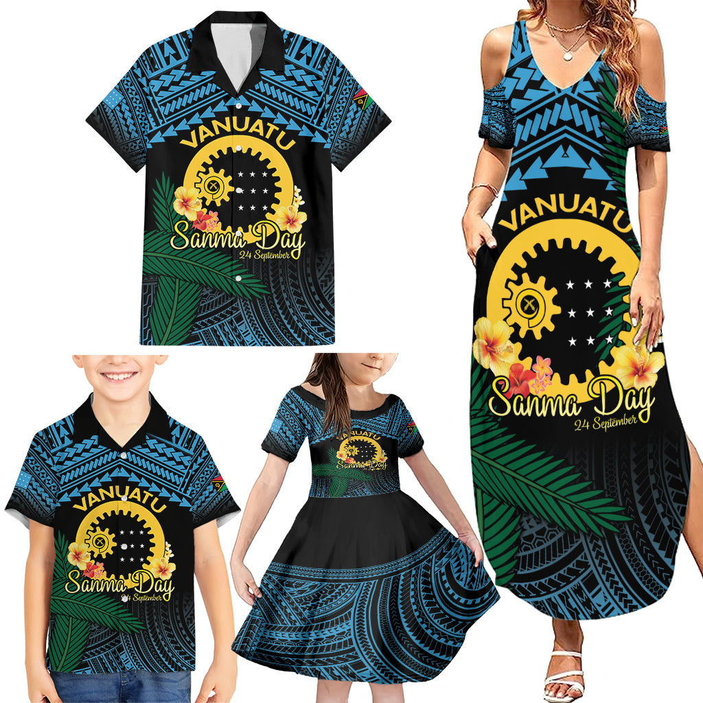 Personalised Sanma Day Family Matching Summer Maxi Dress and Hawaiian Shirt Vanuatu Provinces Polynesian Pattern