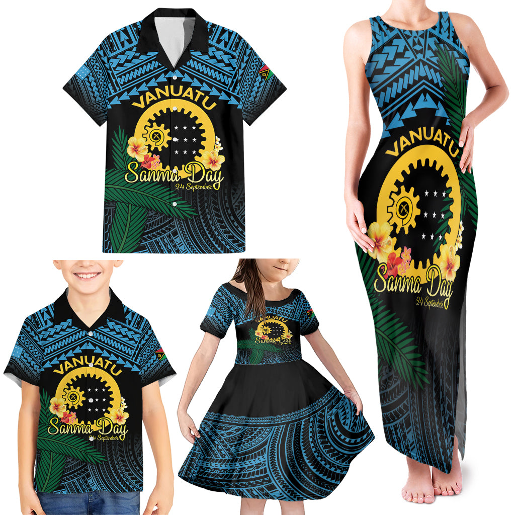 Personalised Sanma Day Family Matching Tank Maxi Dress and Hawaiian Shirt Vanuatu Provinces Polynesian Pattern