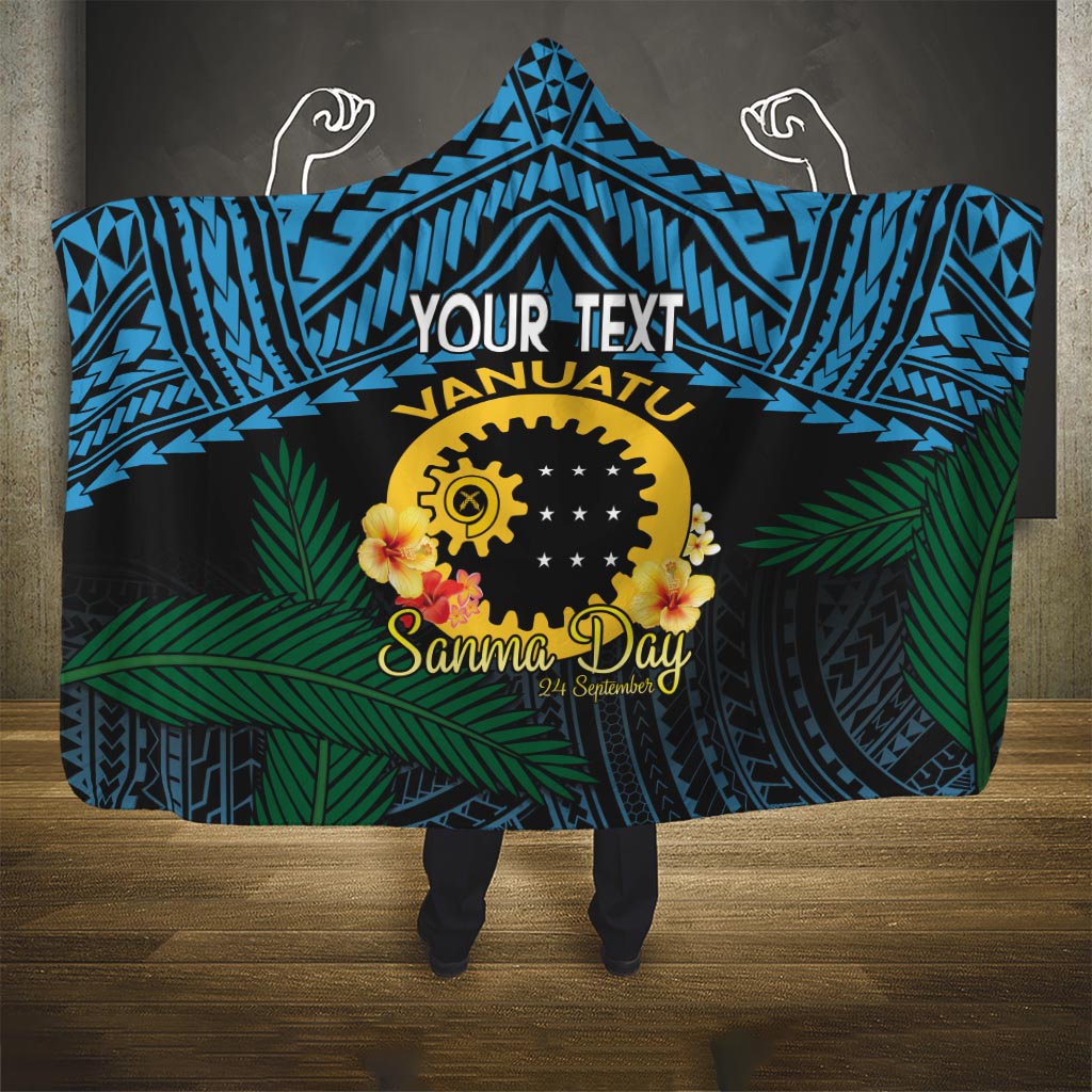 Personalised Sanma Day Hooded Blanket Vanuatu Provinces Polynesian Pattern LT14 One Size Black - Polynesian Pride