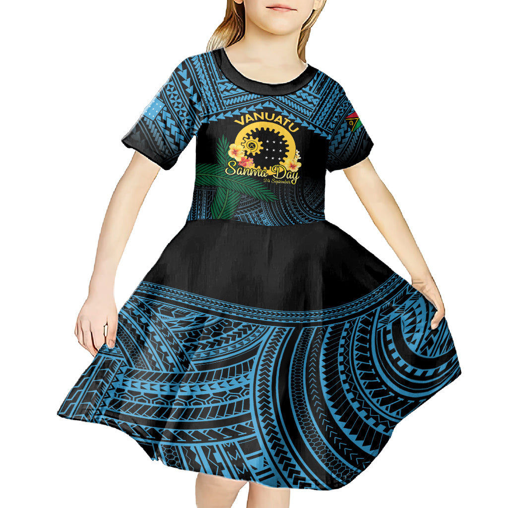 Personalised Sanma Day Kid Short Sleeve Dress Vanuatu Provinces Polynesian Pattern