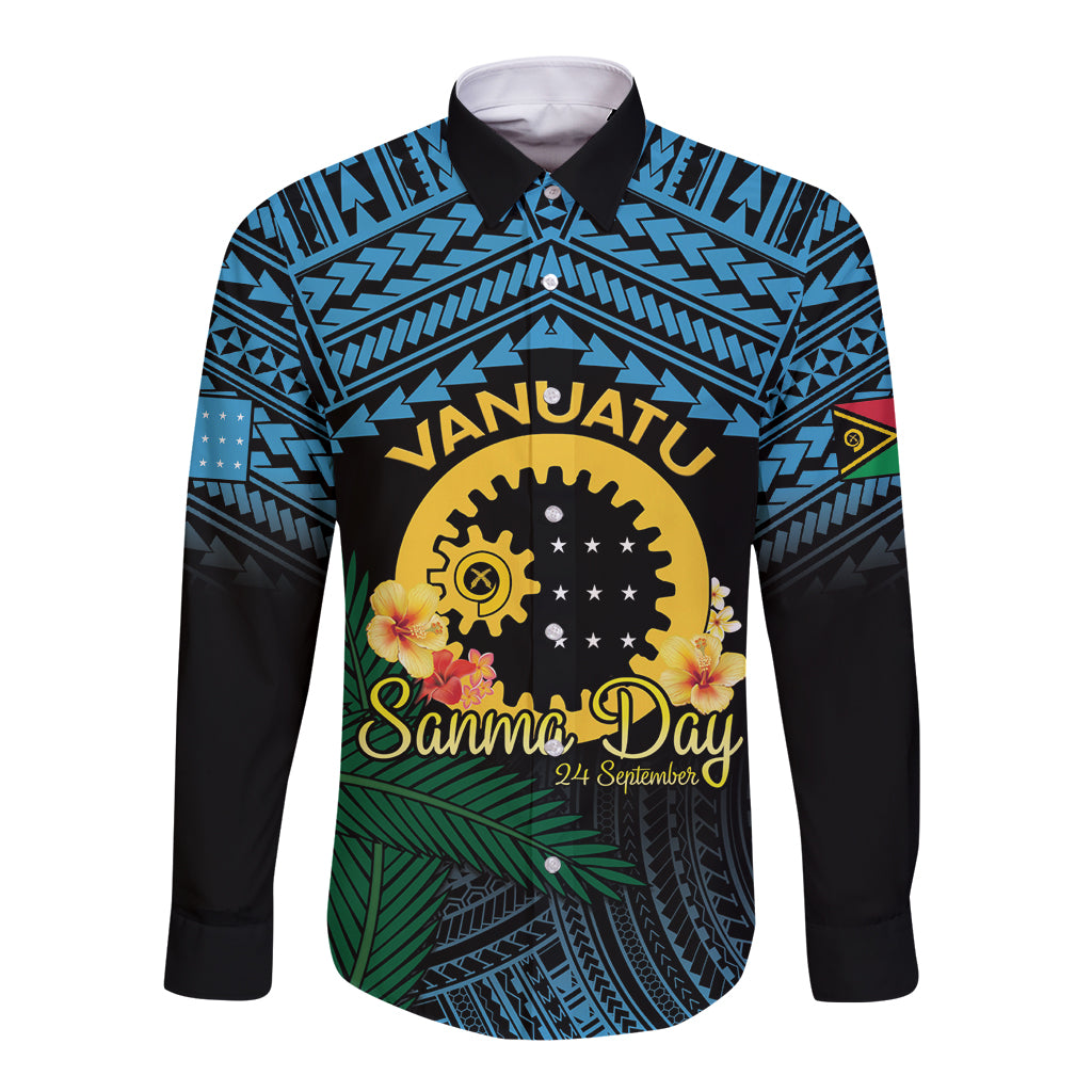 Personalised Sanma Day Long Sleeve Button Shirt Vanuatu Provinces Polynesian Pattern