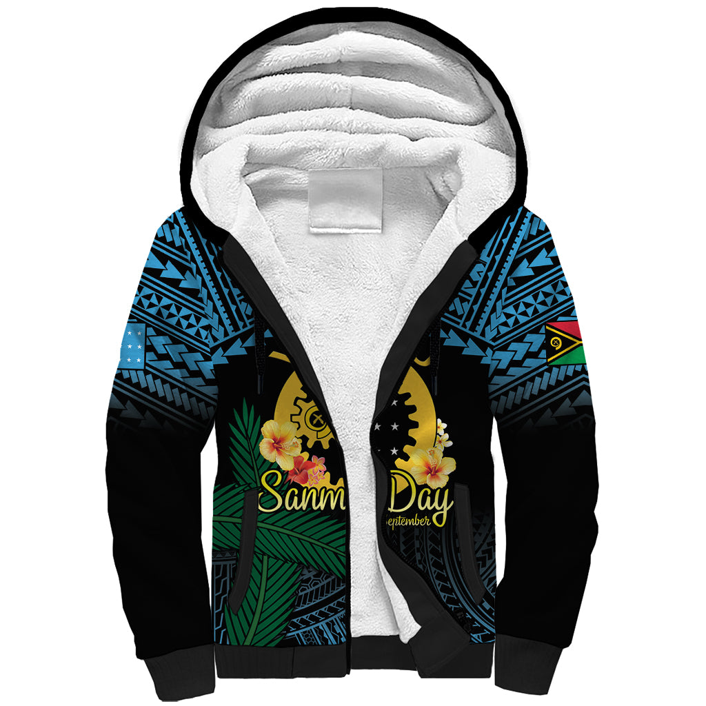 Personalised Sanma Day Sherpa Hoodie Vanuatu Provinces Polynesian Pattern LT14 Unisex Black - Polynesian Pride