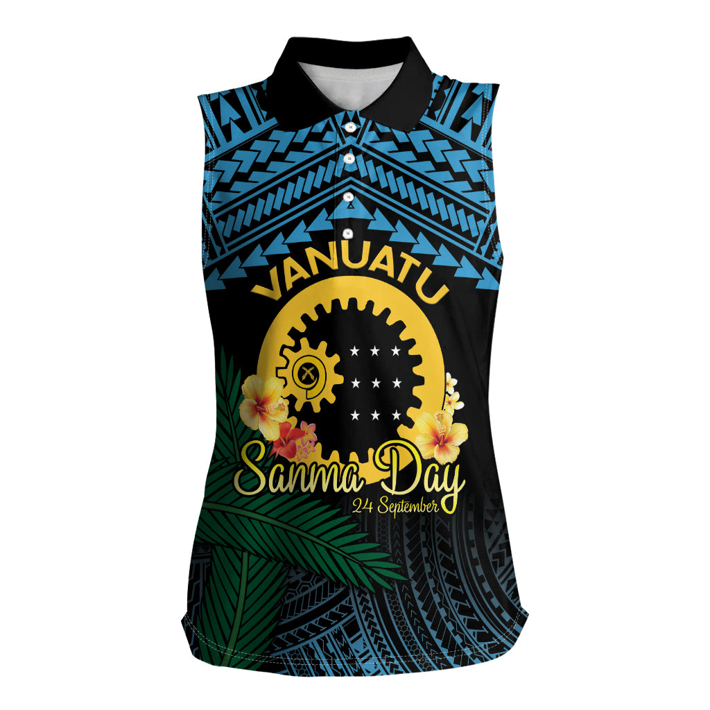 Personalised Sanma Day Women Sleeveless Polo Shirt Vanuatu Provinces Polynesian Pattern