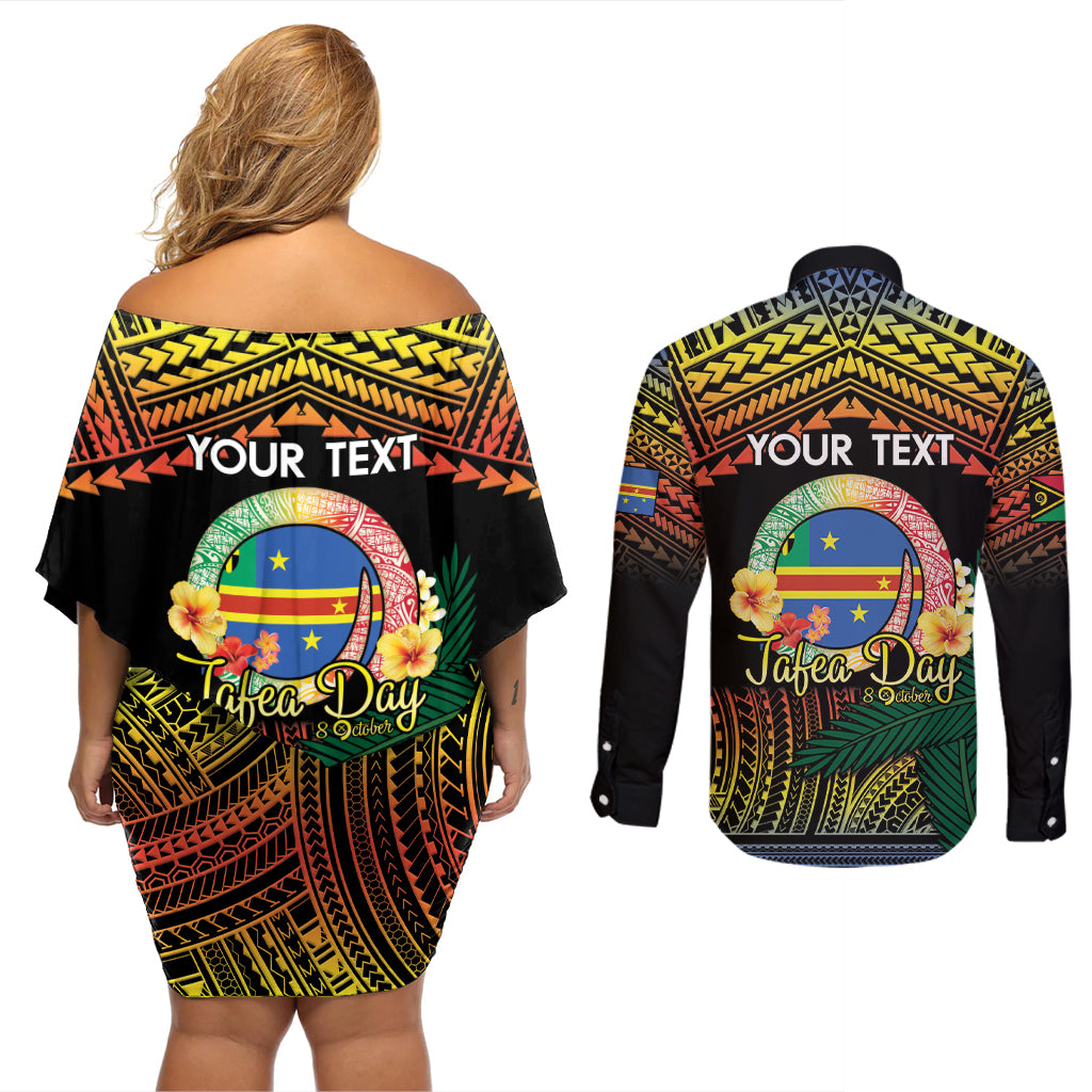 Personalised Tafea Day Couples Matching Off Shoulder Short Dress and Long Sleeve Button Shirt Vanuatu Provinces Polynesian Pattern LT14 - Polynesian Pride