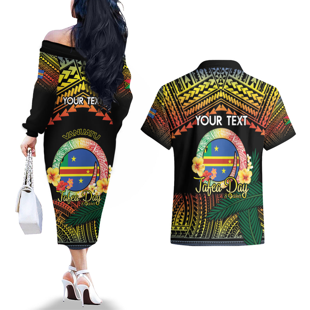 Personalised Tafea Day Couples Matching Off The Shoulder Long Sleeve Dress and Hawaiian Shirt Vanuatu Provinces Polynesian Pattern LT14 - Polynesian Pride