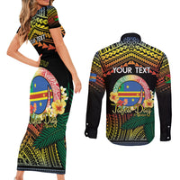 Personalised Tafea Day Couples Matching Short Sleeve Bodycon Dress and Long Sleeve Button Shirt Vanuatu Provinces Polynesian Pattern LT14 - Polynesian Pride