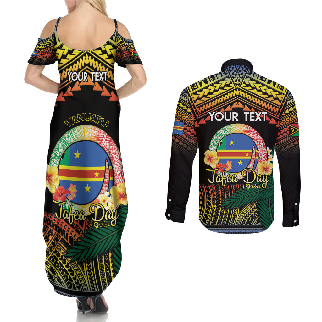Personalised Tafea Day Couples Matching Summer Maxi Dress and Long Sleeve Button Shirt Vanuatu Provinces Polynesian Pattern LT14 - Polynesian Pride