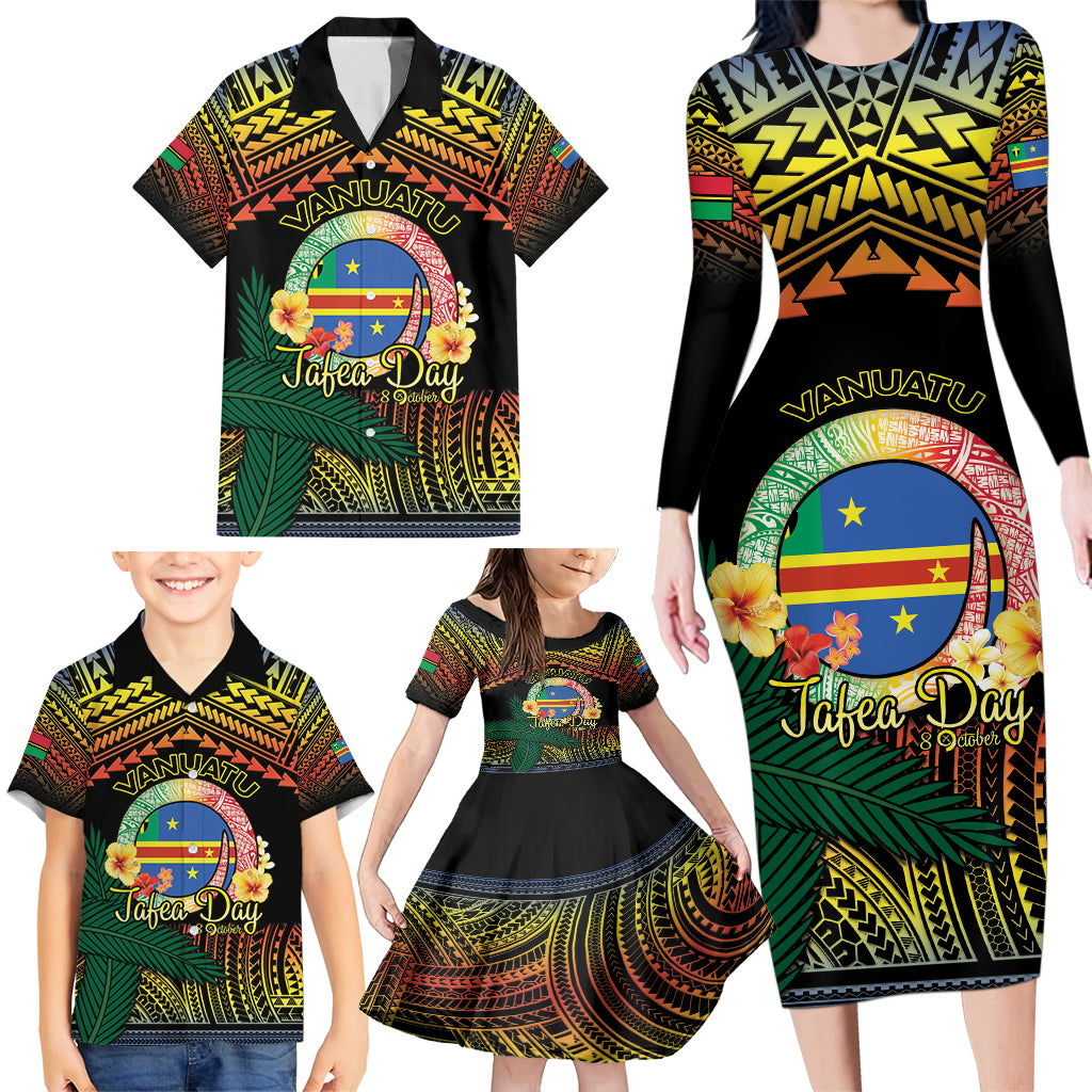 Personalised Tafea Day Family Matching Long Sleeve Bodycon Dress and Hawaiian Shirt Vanuatu Provinces Polynesian Pattern