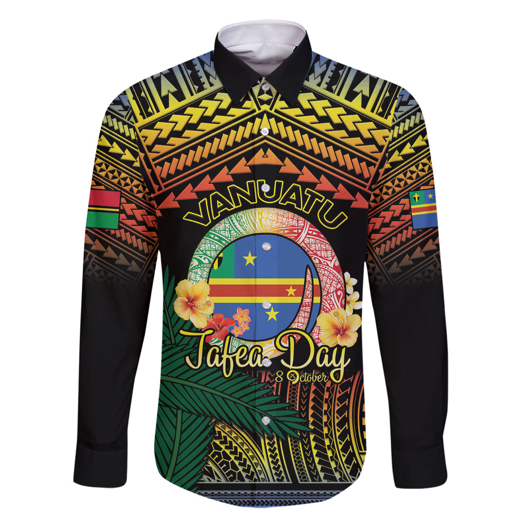 Personalised Tafea Day Family Matching Off Shoulder Maxi Dress and Hawaiian Shirt Vanuatu Provinces Polynesian Pattern LT14 Dad's Shirt - Long Sleeve Black - Polynesian Pride