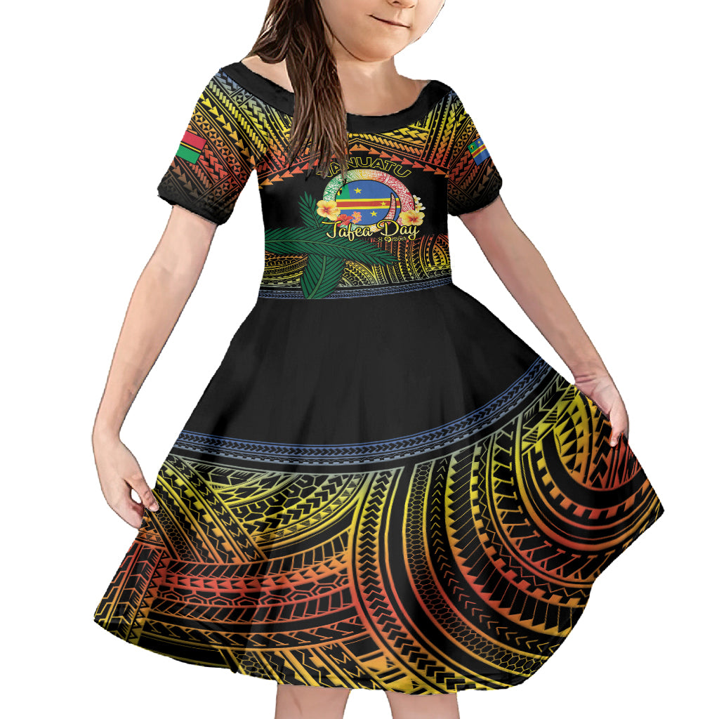Personalised Tafea Day Family Matching Off Shoulder Short Dress and Hawaiian Shirt Vanuatu Provinces Polynesian Pattern LT14 Daughter's Dress Black - Polynesian Pride