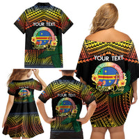 Personalised Tafea Day Family Matching Off Shoulder Short Dress and Hawaiian Shirt Vanuatu Provinces Polynesian Pattern LT14 - Polynesian Pride