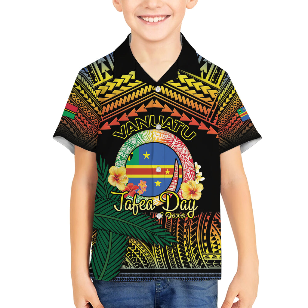 Personalised Tafea Day Family Matching Off Shoulder Short Dress and Hawaiian Shirt Vanuatu Provinces Polynesian Pattern LT14 Son's Shirt Black - Polynesian Pride