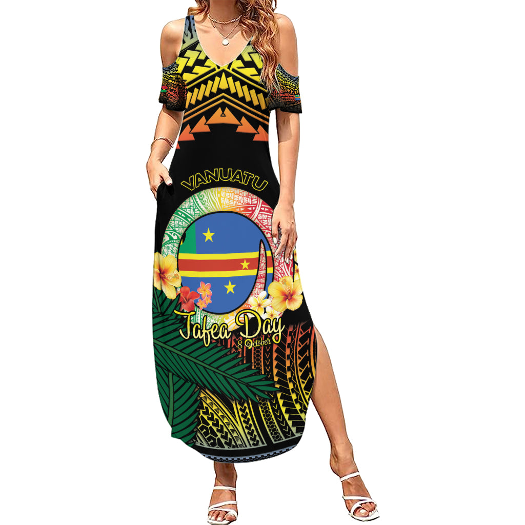 Personalised Tafea Day Family Matching Summer Maxi Dress and Hawaiian Shirt Vanuatu Provinces Polynesian Pattern LT14 Mom's Dress Black - Polynesian Pride