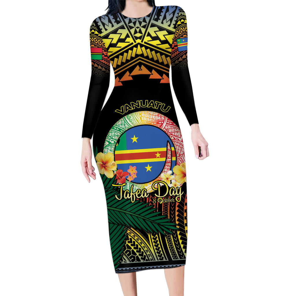 Personalised Tafea Day Long Sleeve Bodycon Dress Vanuatu Provinces Polynesian Pattern