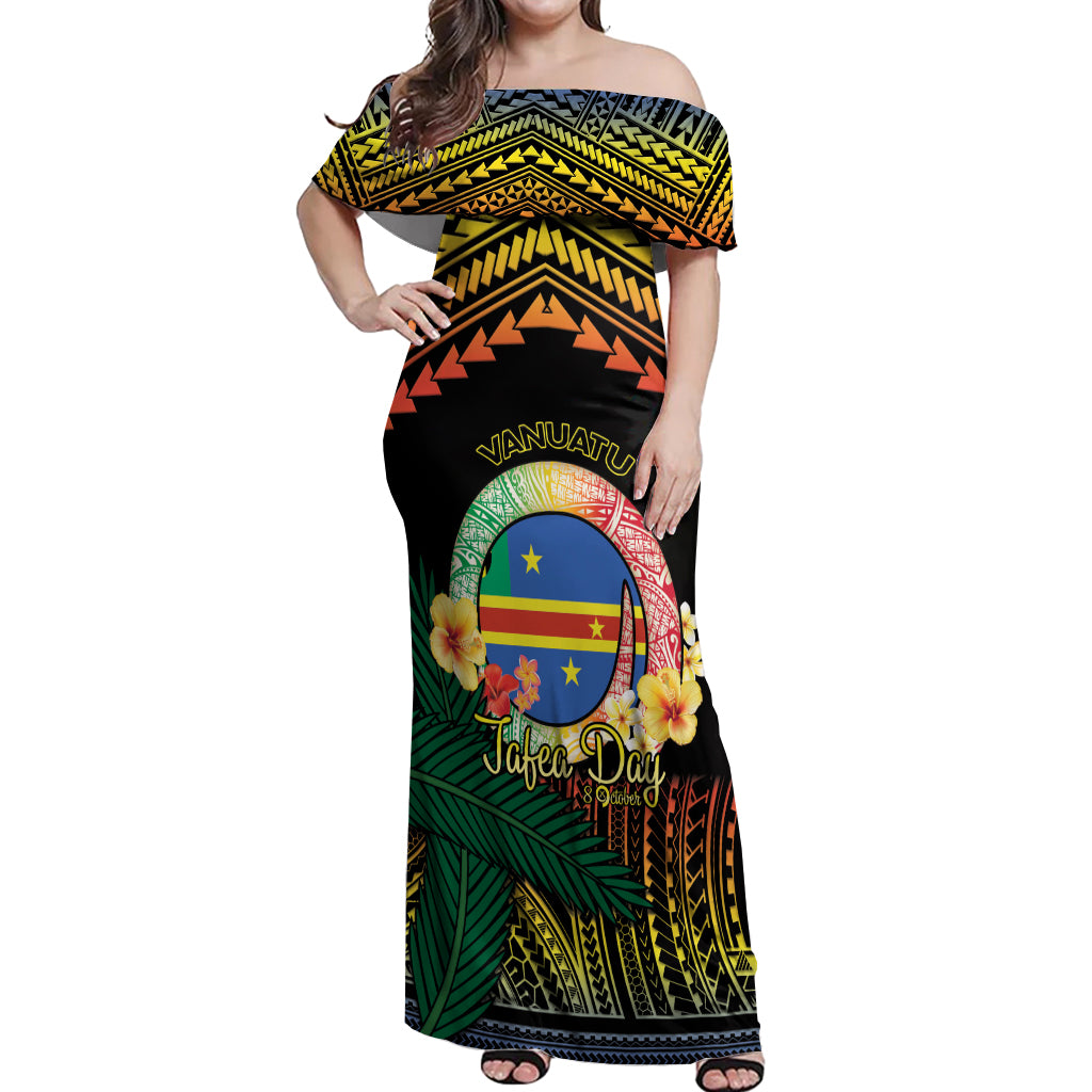 Personalised Tafea Day Off Shoulder Maxi Dress Vanuatu Provinces Polynesian Pattern