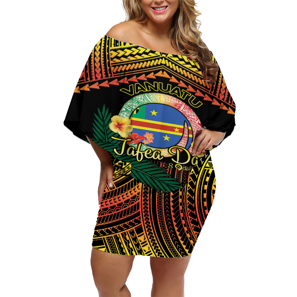 Personalised Tafea Day Off Shoulder Short Dress Vanuatu Provinces Polynesian Pattern LT14 Women Black - Polynesian Pride
