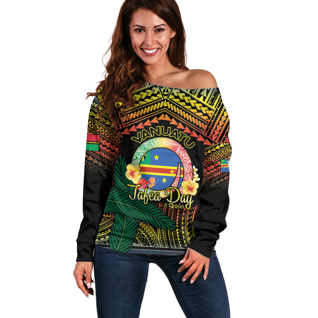 Personalised Tafea Day Off Shoulder Sweater Vanuatu Provinces Polynesian Pattern