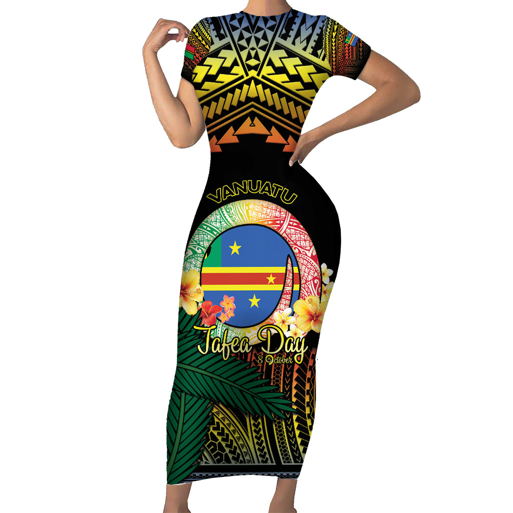 Personalised Tafea Day Short Sleeve Bodycon Dress Vanuatu Provinces Polynesian Pattern