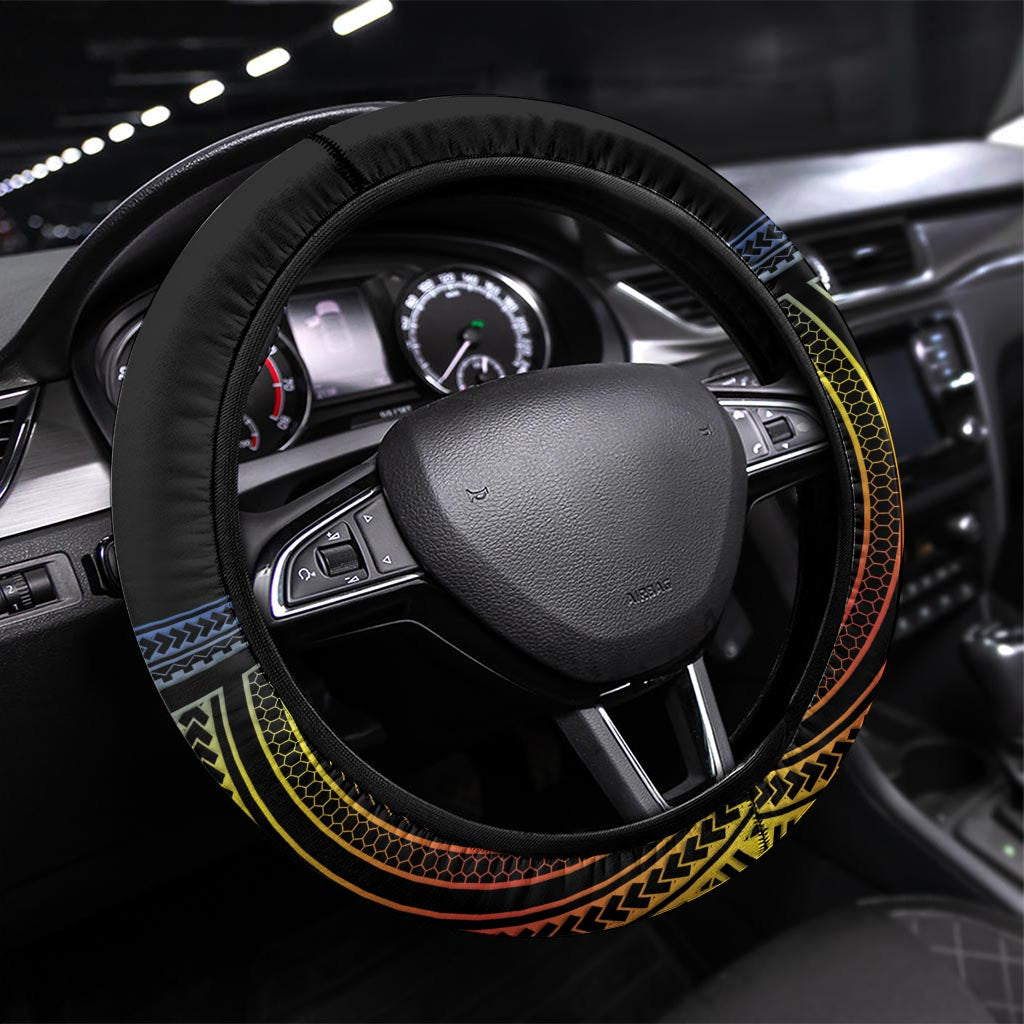 Tafea Day Steering Wheel Cover Vanuatu Provinces Polynesian Pattern LT14 Universal Fit Black - Polynesian Pride