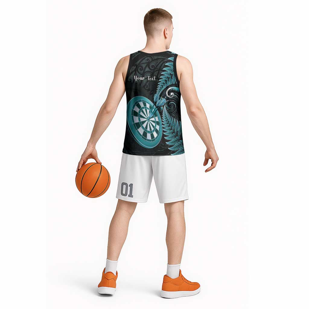 Personalised New Zealand Darts Basketball Jersey Happiness Is A Tight Threesome Maori Paua Shell - Polynesian Pride