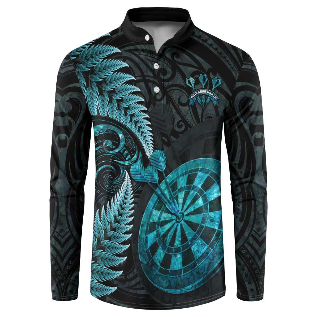 Personalised New Zealand Darts Button Sweatshirt Happiness Is A Tight Threesome Maori Paua Shell LT14 Turquoise - Polynesian Pride