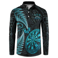Personalised New Zealand Darts Button Sweatshirt Happiness Is A Tight Threesome Maori Paua Shell LT14 Turquoise - Polynesian Pride