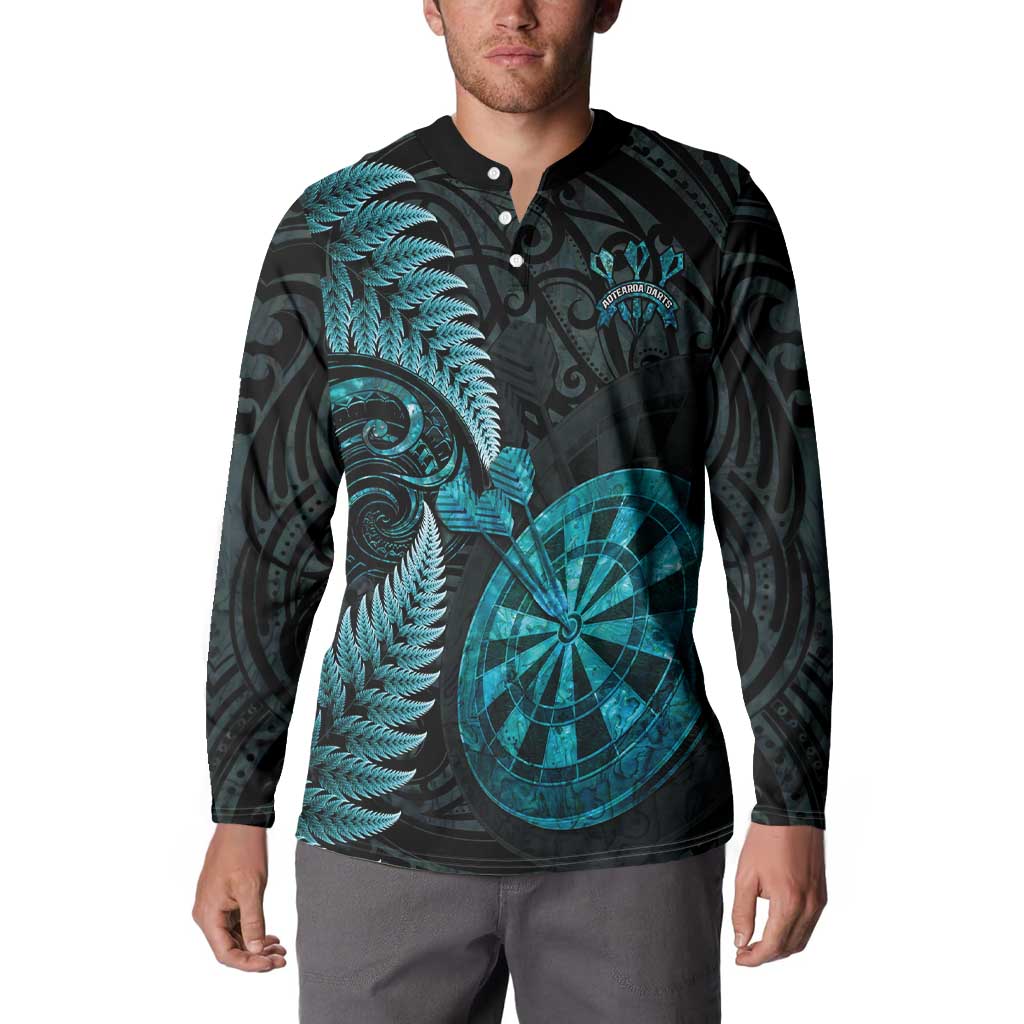 Personalised New Zealand Darts Button Sweatshirt Happiness Is A Tight Threesome Maori Paua Shell LT14 - Polynesian Pride