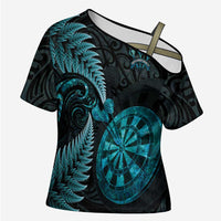Personalised New Zealand Darts Cross Shoulder Shirt Happiness Is A Tight Threesome Maori Paua Shell - Polynesian Pride