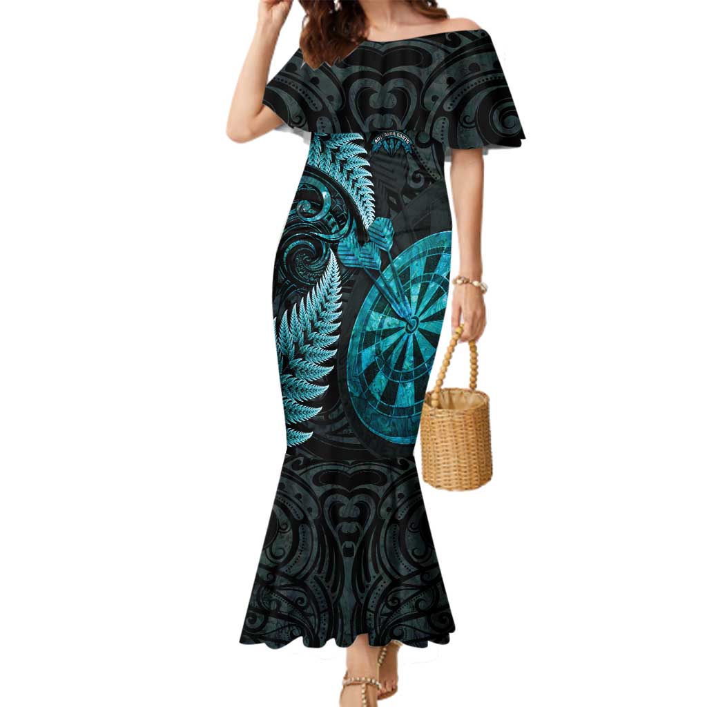 Personalised New Zealand Darts Family Matching Mermaid Dress and Hawaiian Shirt Happiness Is A Tight Threesome Maori Paua Shell