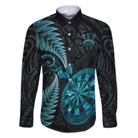 Personalised New Zealand Darts Family Matching Puletasi and Hawaiian Shirt Happiness Is A Tight Threesome Maori Paua Shell LT14 Dad's Shirt - Long Sleeve Turquoise - Polynesian Pride