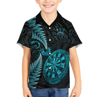 Personalised New Zealand Darts Family Matching Short Sleeve Bodycon Dress and Hawaiian Shirt Happiness Is A Tight Threesome Maori Paua Shell