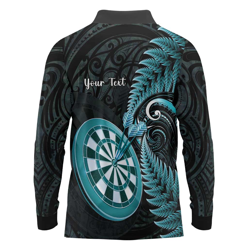 Personalised New Zealand Darts Long Sleeve Polo Shirt Happiness Is A Tight Threesome Maori Paua Shell