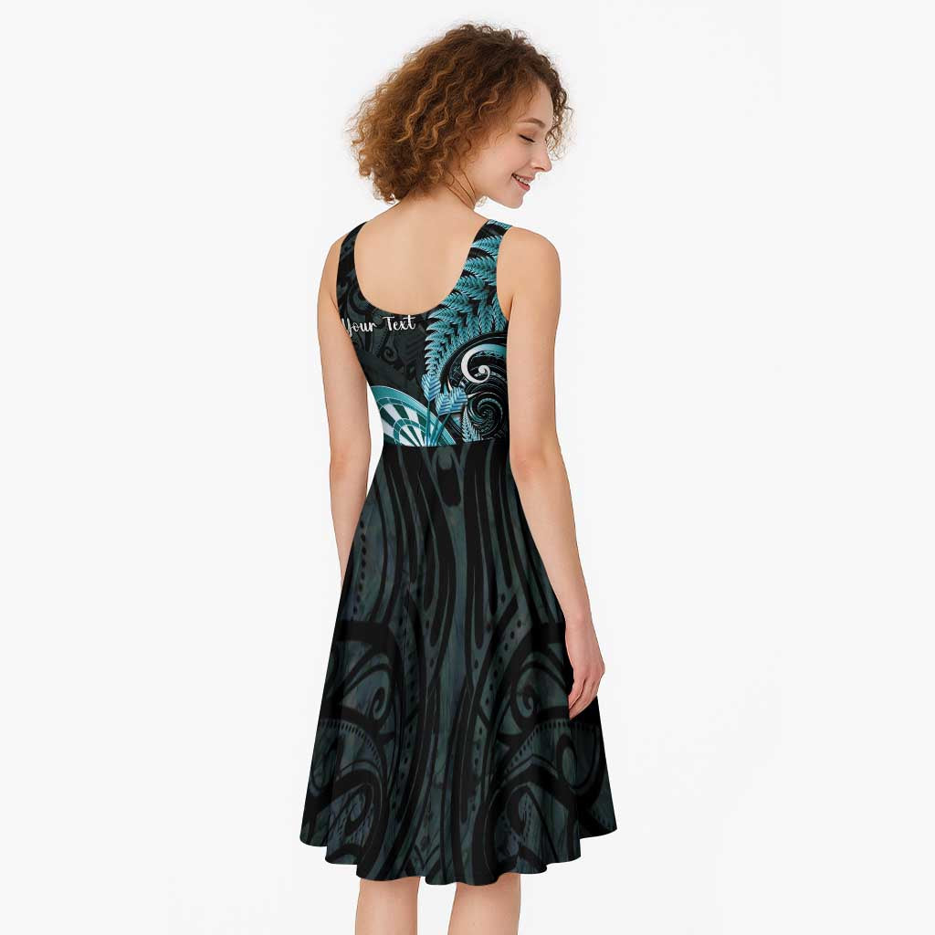 Personalised New Zealand Darts Midi Dress Happiness Is A Tight Threesome Maori Paua Shell - Polynesian Pride