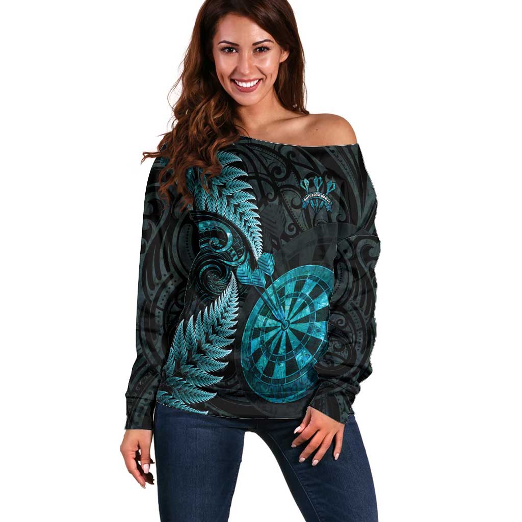 Personalised New Zealand Darts Off Shoulder Sweater Happiness Is A Tight Threesome Maori Paua Shell